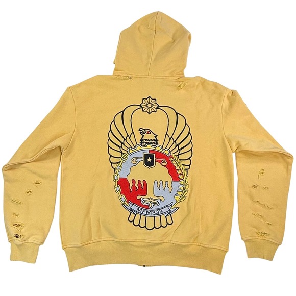 MFM333 Other - MFM333 Special Ops Distressed Full Zip Hoodie Yellow Eagle Crest Mens Medium